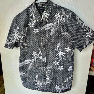 Reyn Spooner Black and White Floral Button Down Shirt- TAILORED FIT